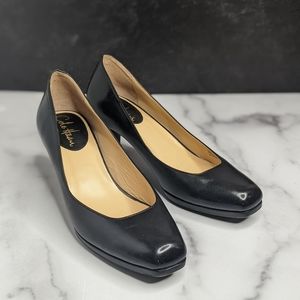 Cole Haan black leather square toe heels